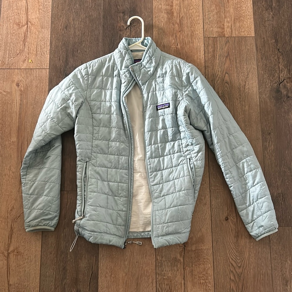 Patagonia nano puff zip up light blue. Women’s size xs
